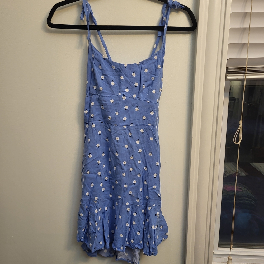 Wild Fable Light Blue Dress with White Floral Design